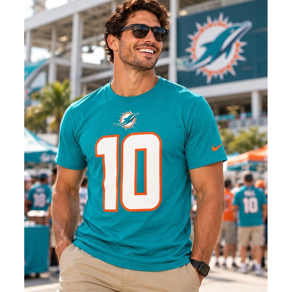 Nike Miami Dolphins Tyreek Hill #10 T Shirt Mens Large Aqua NFL NWT